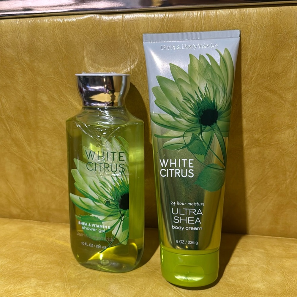 Bath & Body Works white cirtus Ultra Shea Cream 8oz & shower gel 10 fl… Rare